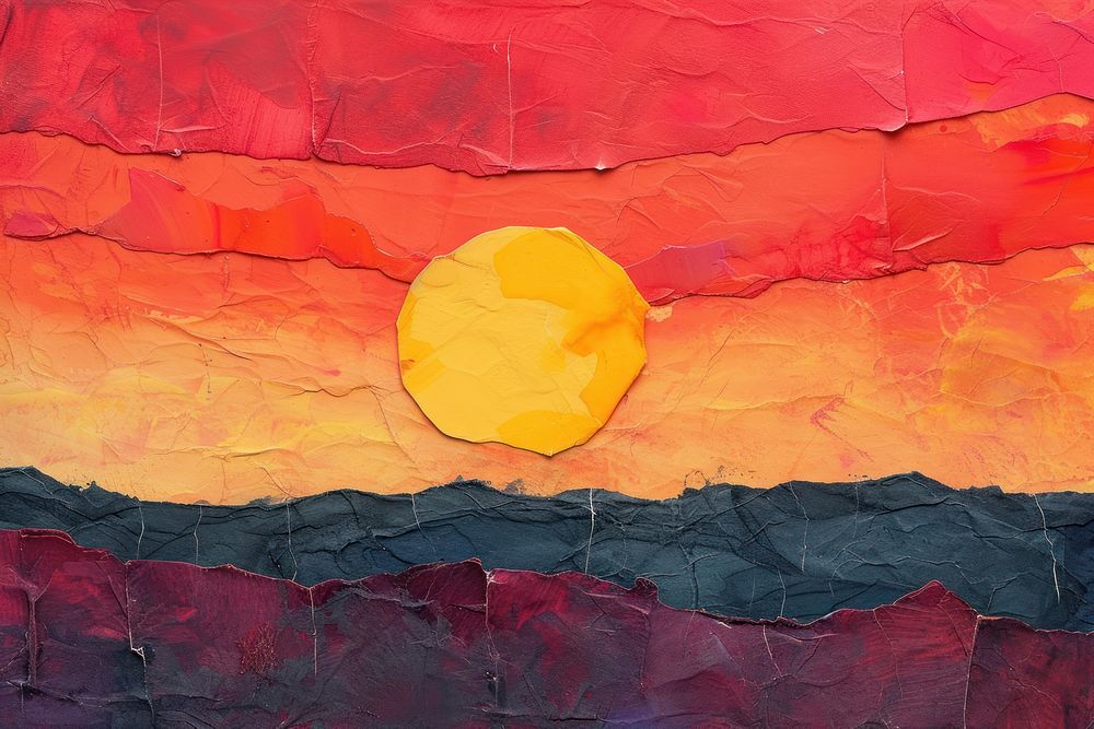 Abstract sunset ripped paper art backgrounds creativity.