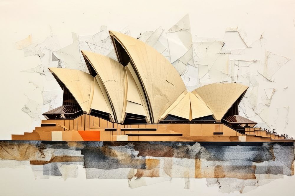 Abstract sydney opera house ripped paper art architecture outdoors.