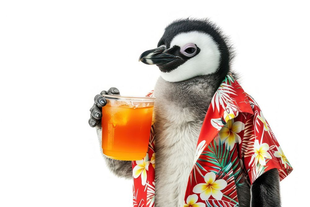 Hawaiian shirt penguin drink animal.