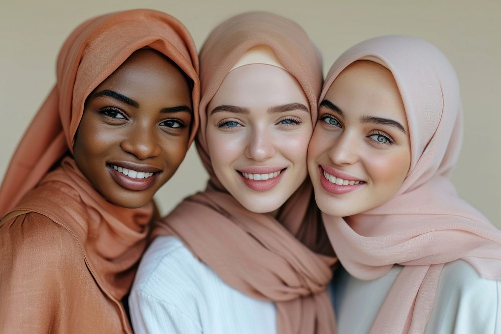 3 happy women adult hijab smile.