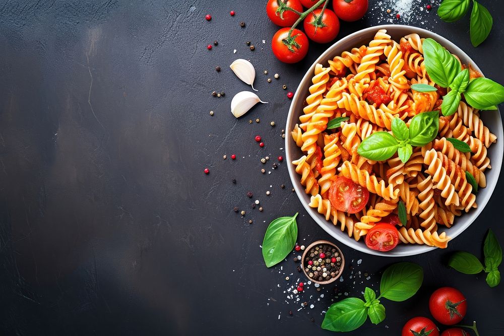 Tomato cheese pasta food ingredient vegetable.