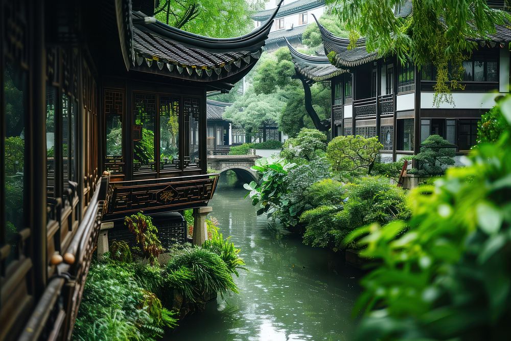 Traditional chinese style garden architecture outdoors building.