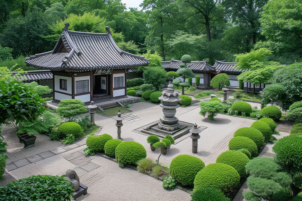 Traditional japanese style garden architecture outdoors backyard.