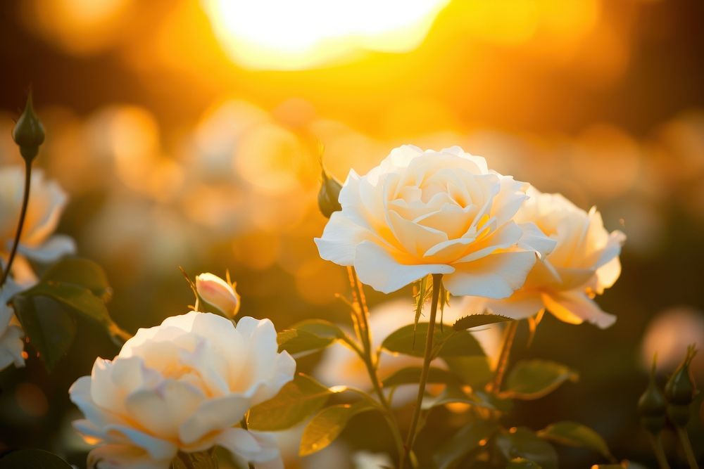 White rose garden sunlight outdoors blossom.