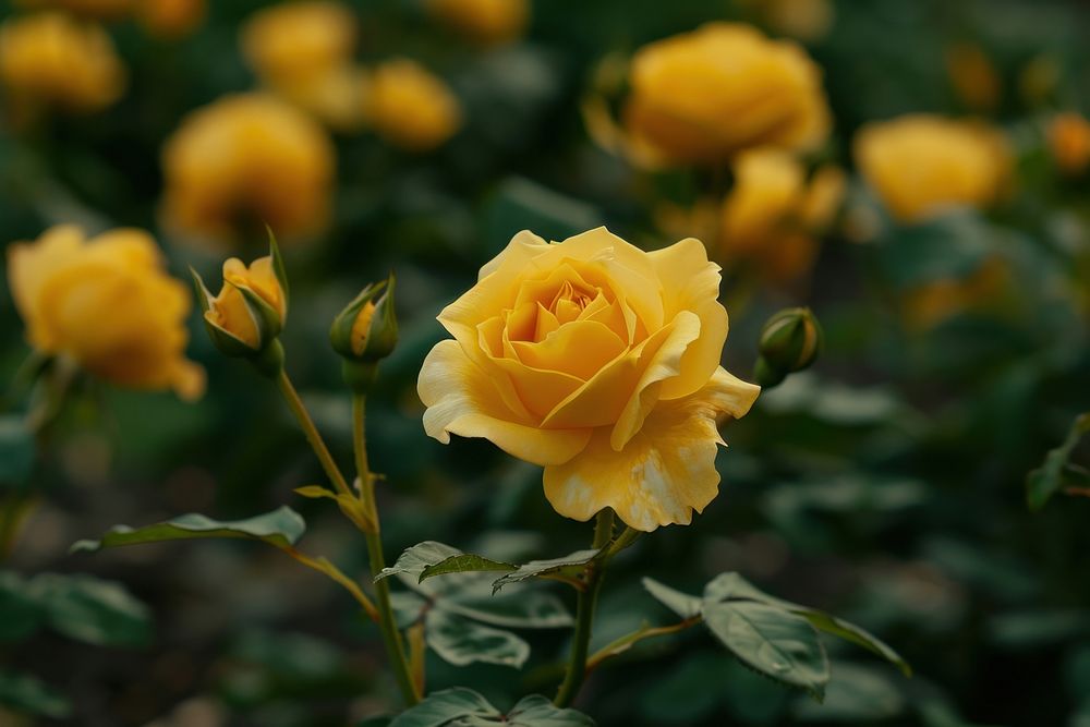 Yellow rose garden blossom flower plant.