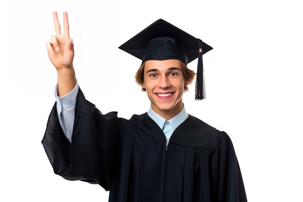 Student graduation smiling white background.