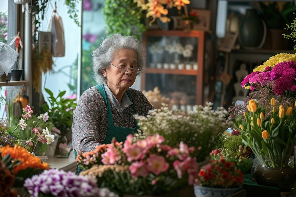 Woman working in a flower shop adult plant woman.