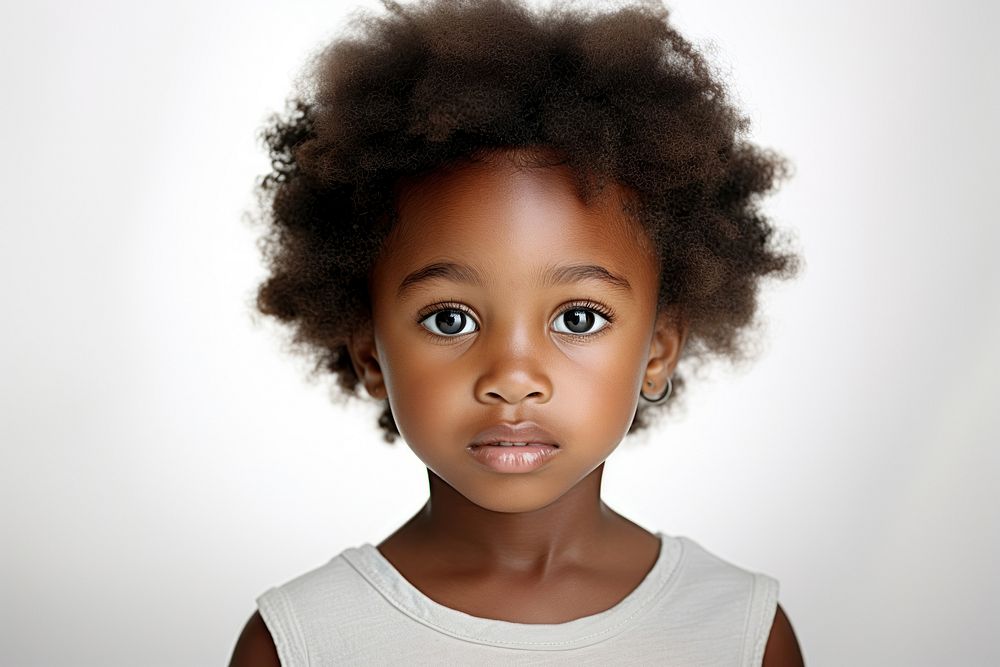African descent child portrait photo white background.