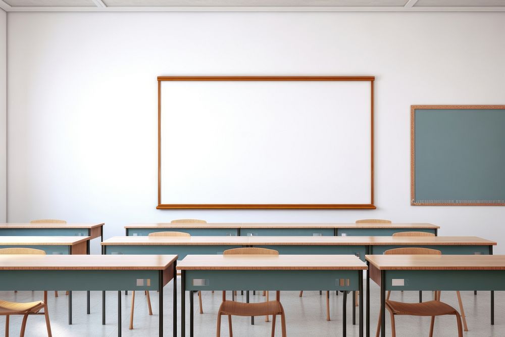 An empty classroom architecture education furniture.