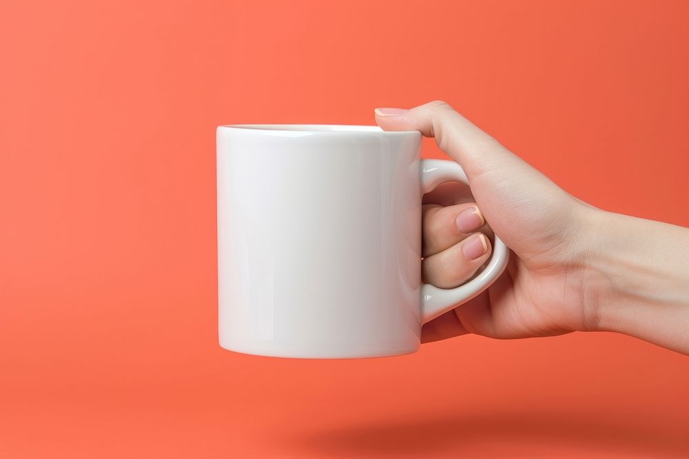 Blank mug  coffee drink hand.