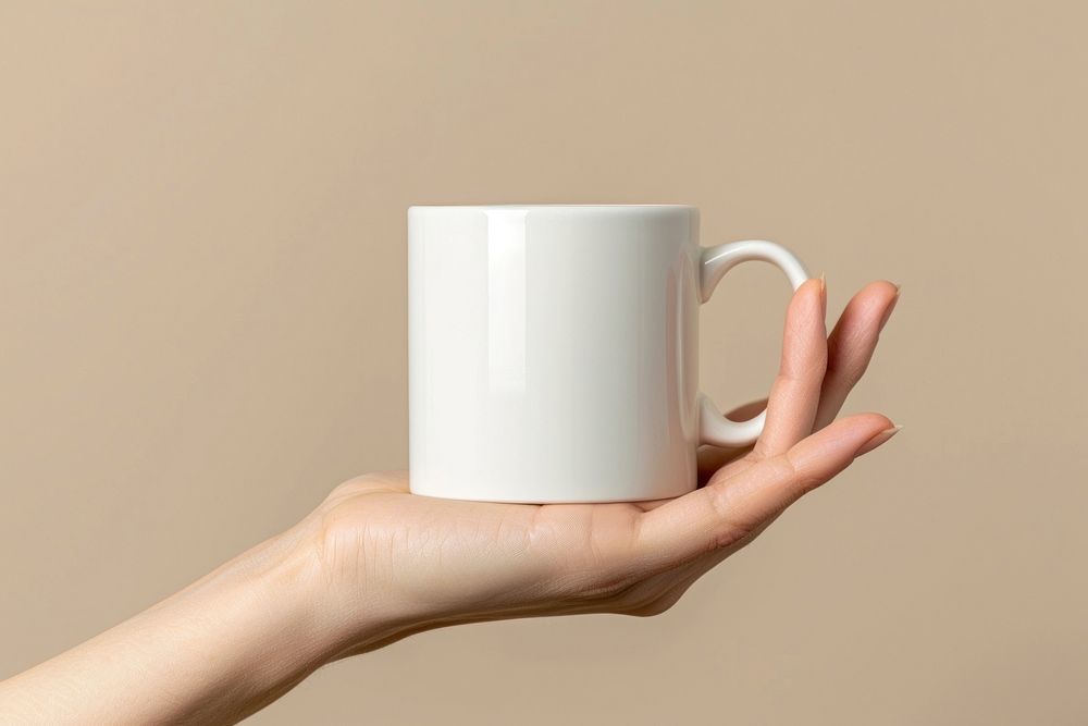 Blank mug  hand coffee finger.