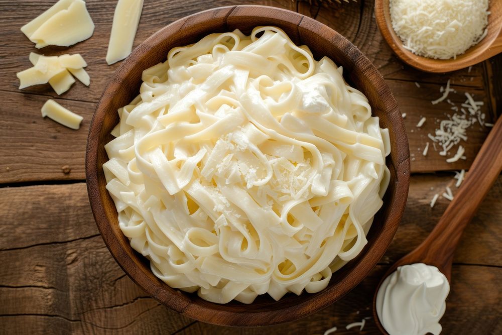 Cream cheese pasta dessert food fettuccine.