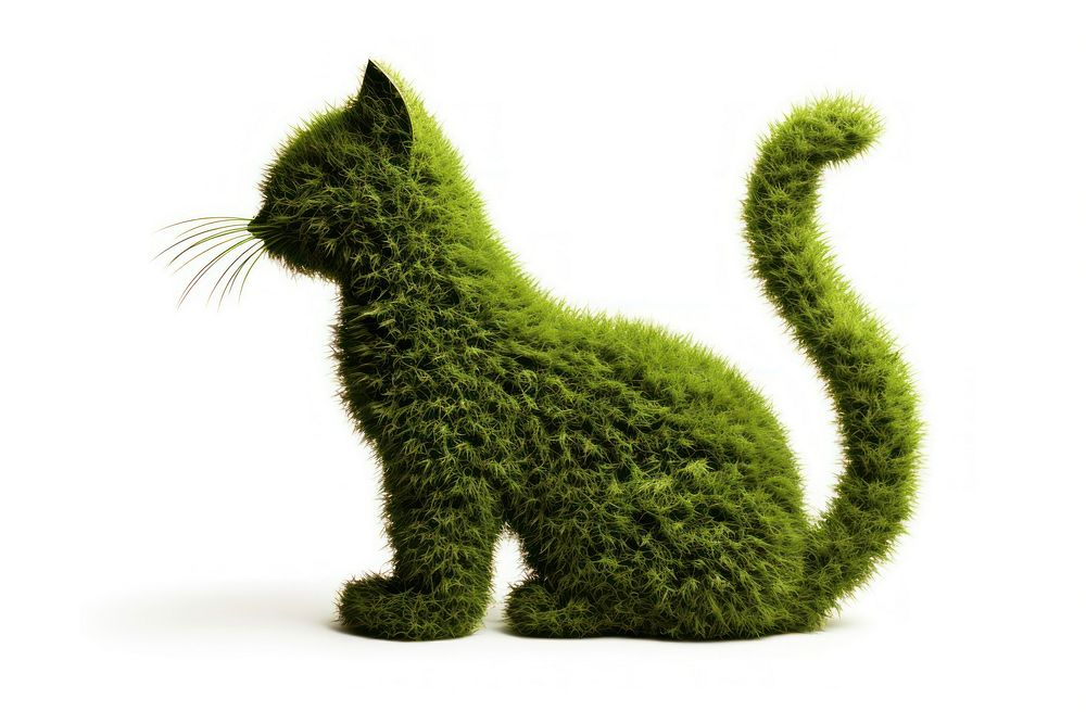Grass cut in cat shape mammal pet white background.