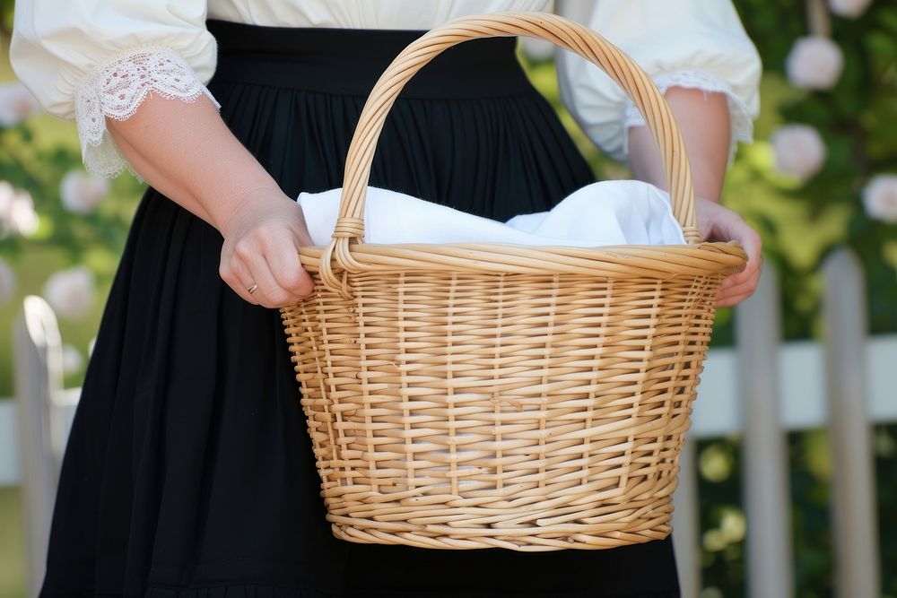 Housemaid holding laundry basket adult accessories recreation.