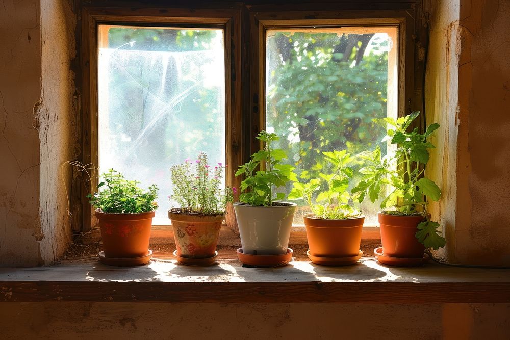 Indoor garden windowsill plant architecture.