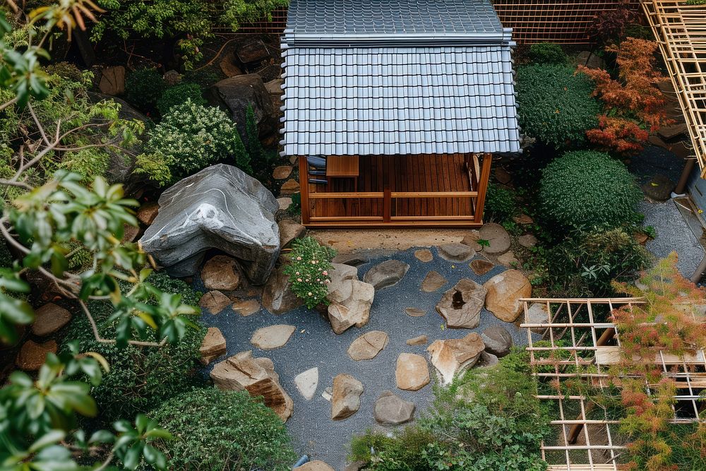 Japanese style garden architecture outdoors backyard.