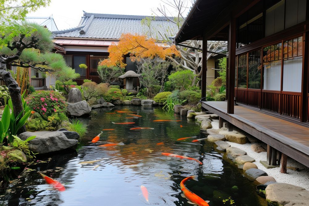 Japanese style garden architecture outdoors building.