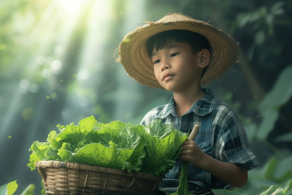 Kid gardening photography outdoors portrait.