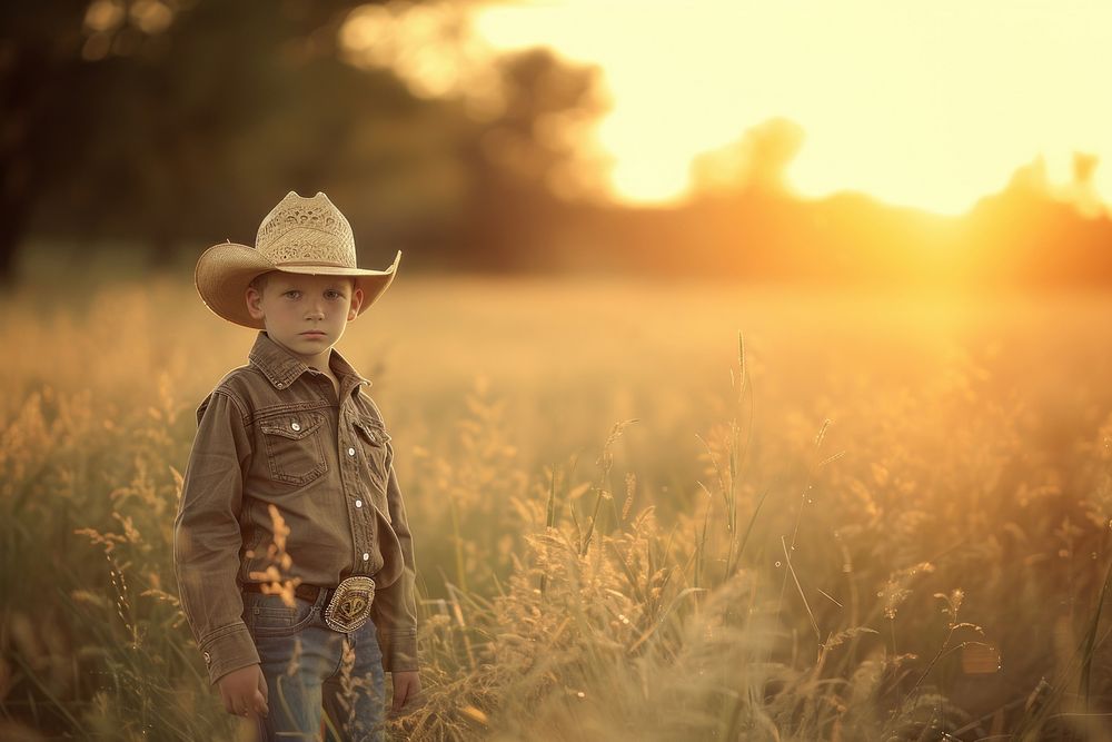 Kid with cowboy costume photography outdoors nature.