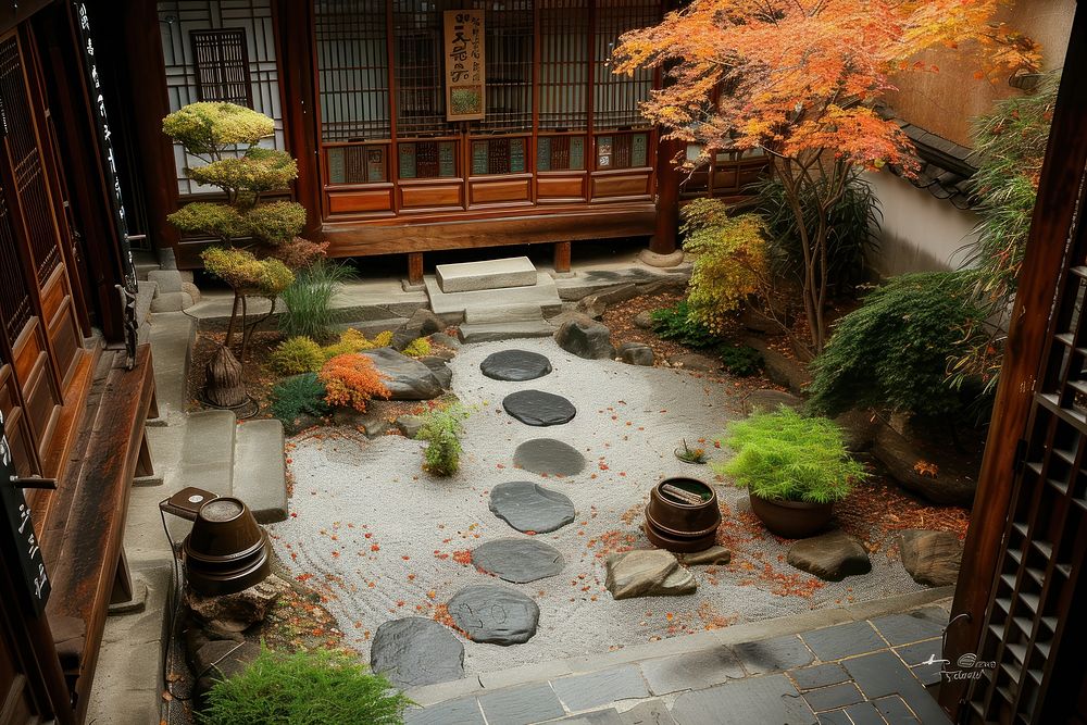Korean style garden architecture outdoors backyard.