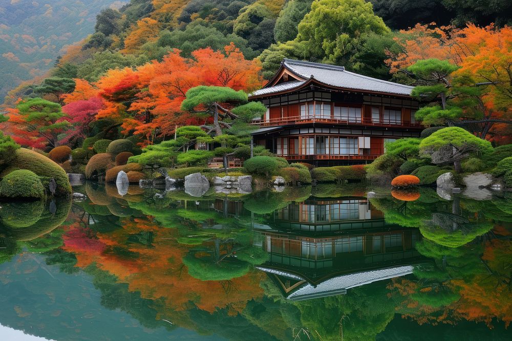 Large japanese style garden landscape outdoors nature.
