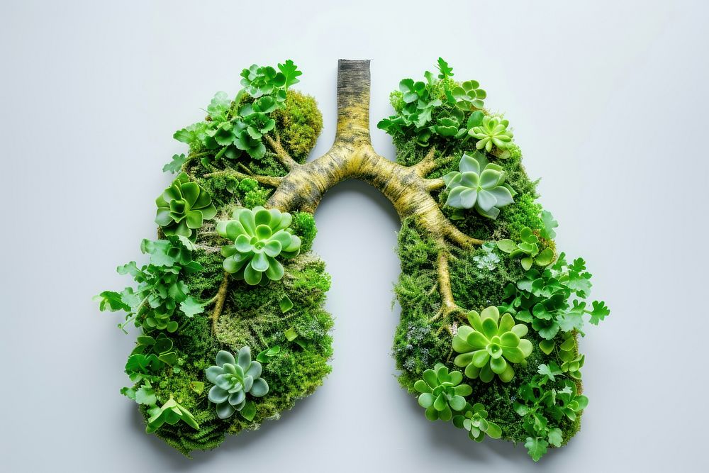 Lungs covered with green plants herbs leaf hospital.