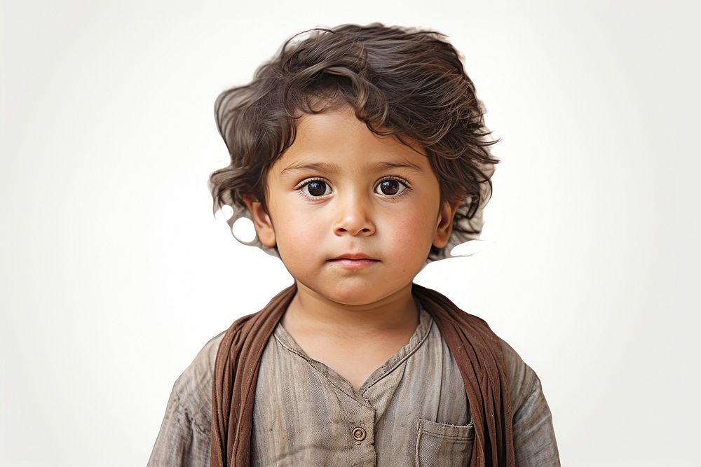 Mexican child portrait photo white background.