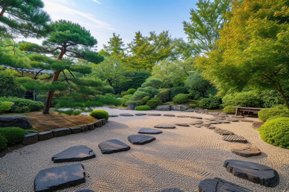 Small japanese zen style garden architecture outdoors backyard.