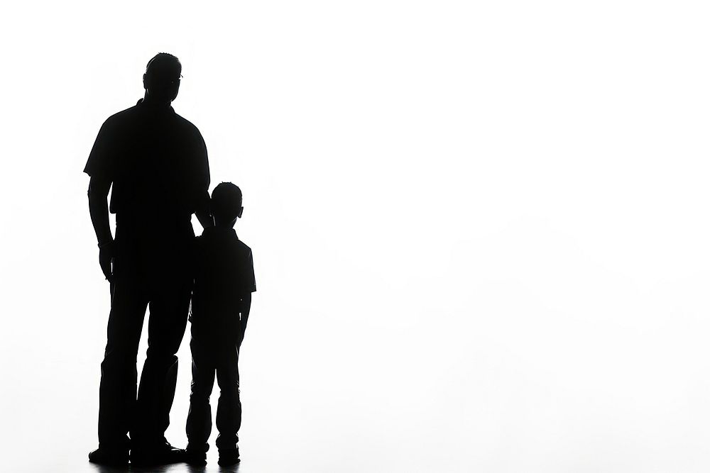 Father and son sillouette silhouette adult white background.