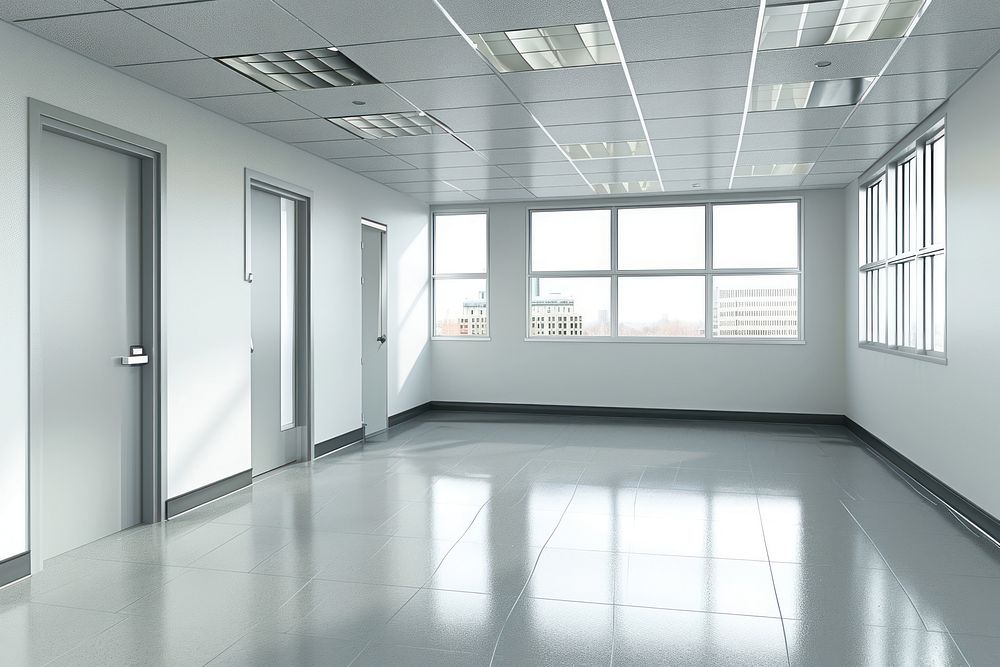 Empty office room flooring architecture headquarters.