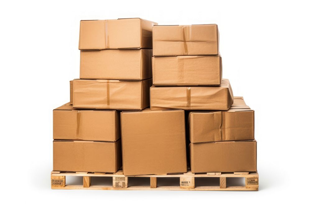 Brown cardboard boxes pallet carton wood.