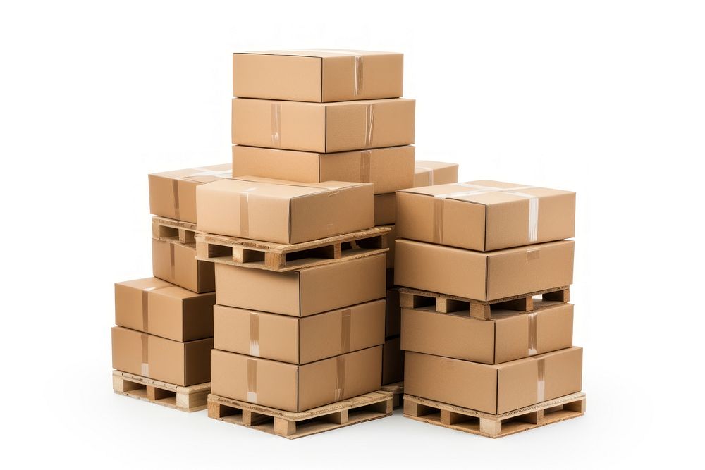 Brown cardboard boxes pallet carton wood.