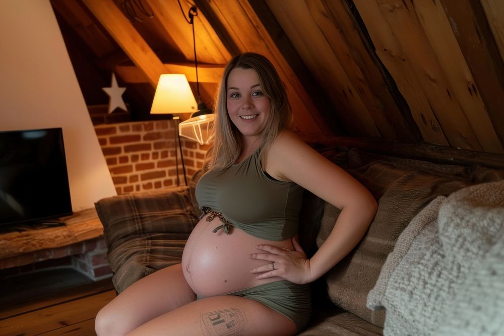 Pregnant woman furniture portrait adult.