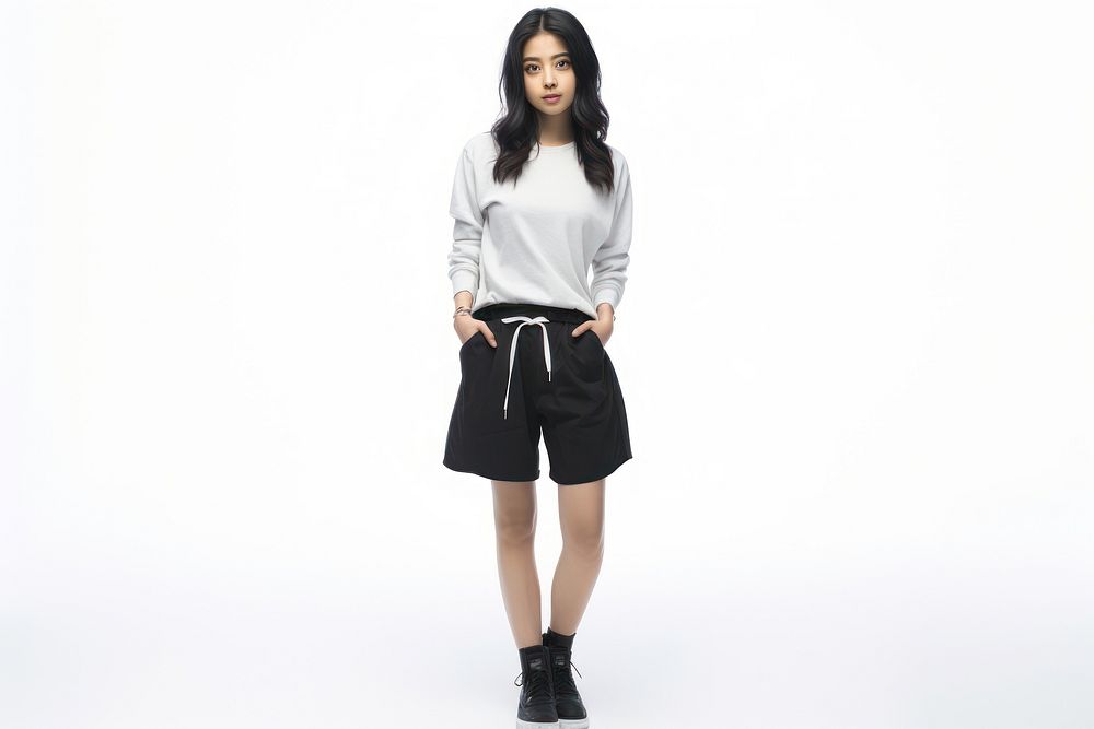 Asian girl footwear sleeve shorts.