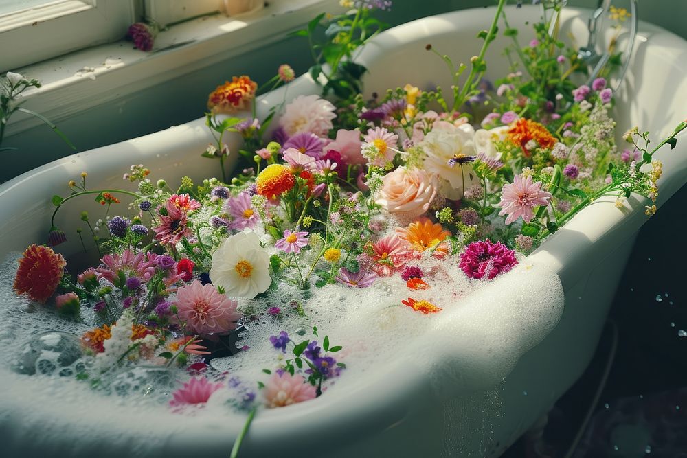 Bathtub full of flowers plant petal inflorescence.