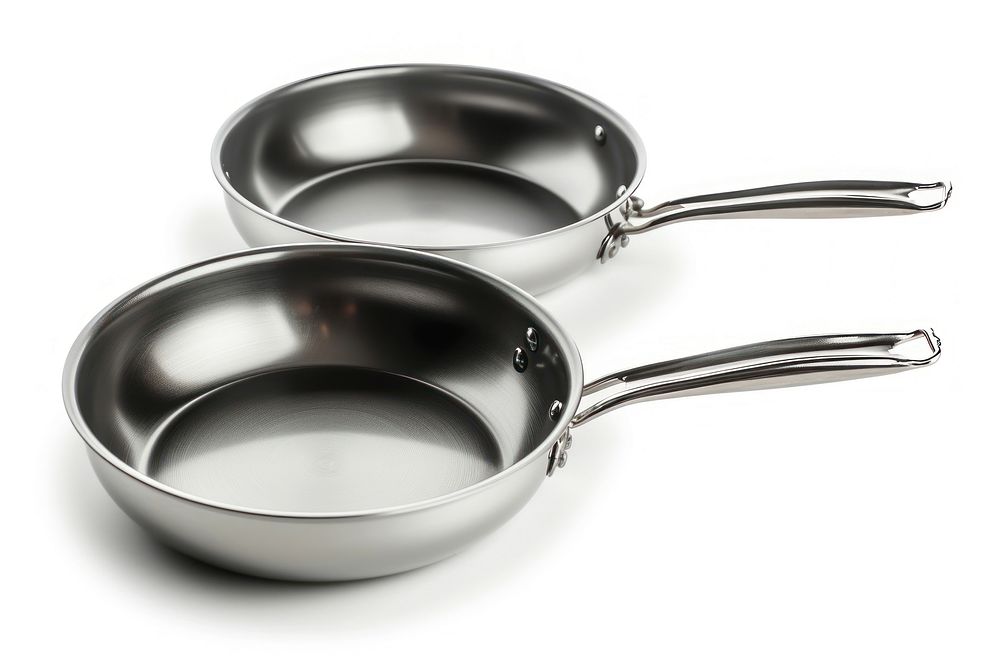 Set of Cooking silver pans wok white background simplicity.