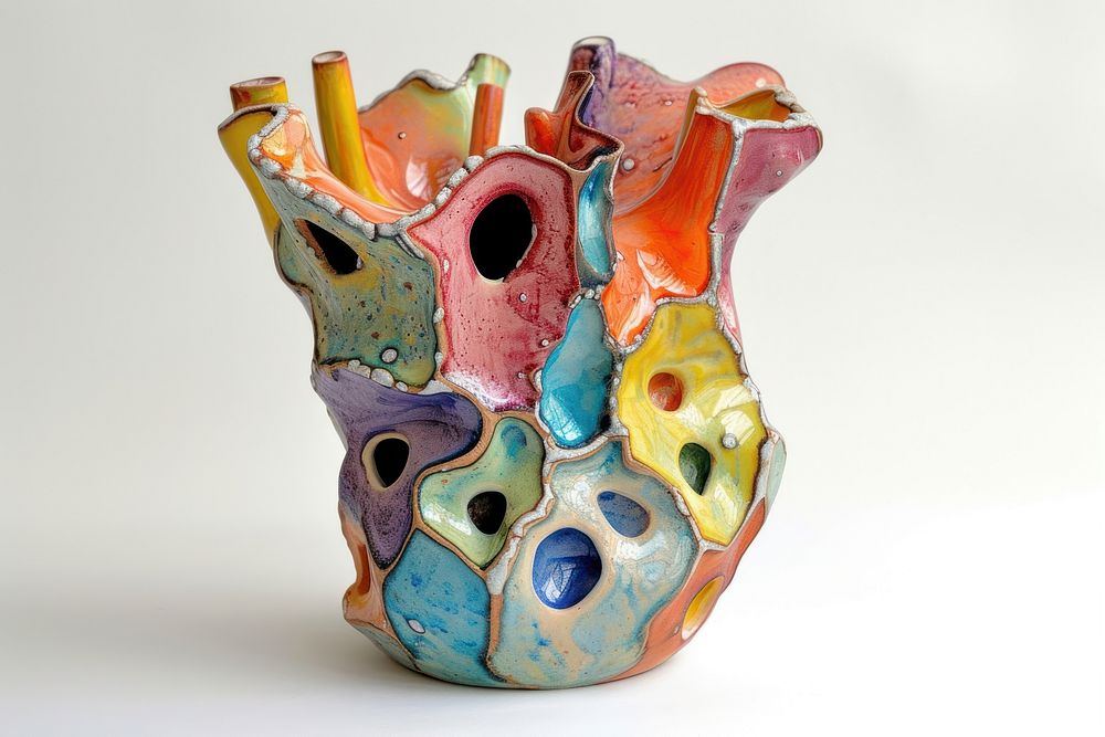 One piece of colorful ceramic art made by kid vase creativity porcelain.