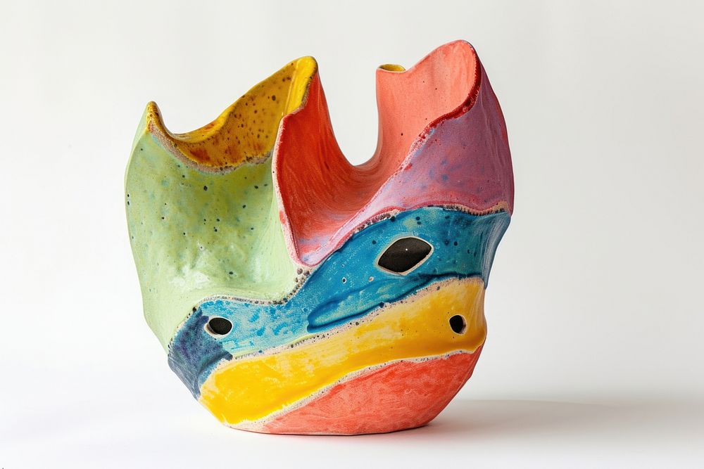 One piece of colorful ceramic art made by kid vase creativity sculpture.