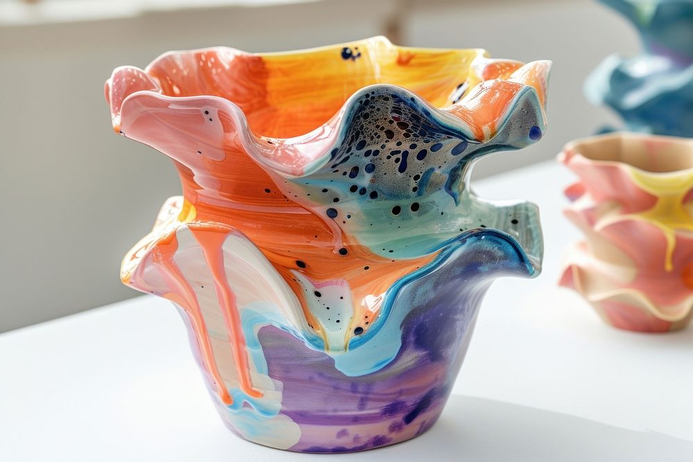 One piece of colorful ceramic art made by kid porcelain pottery vase.