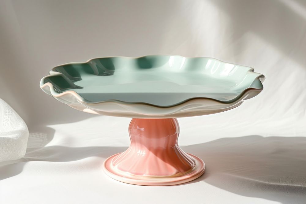One piece of pastel ceramic pedestal cake plate birdbath tableware porcelain.