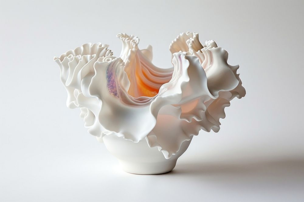 One piece of white ceramic art made by kid conch invertebrate creativity.