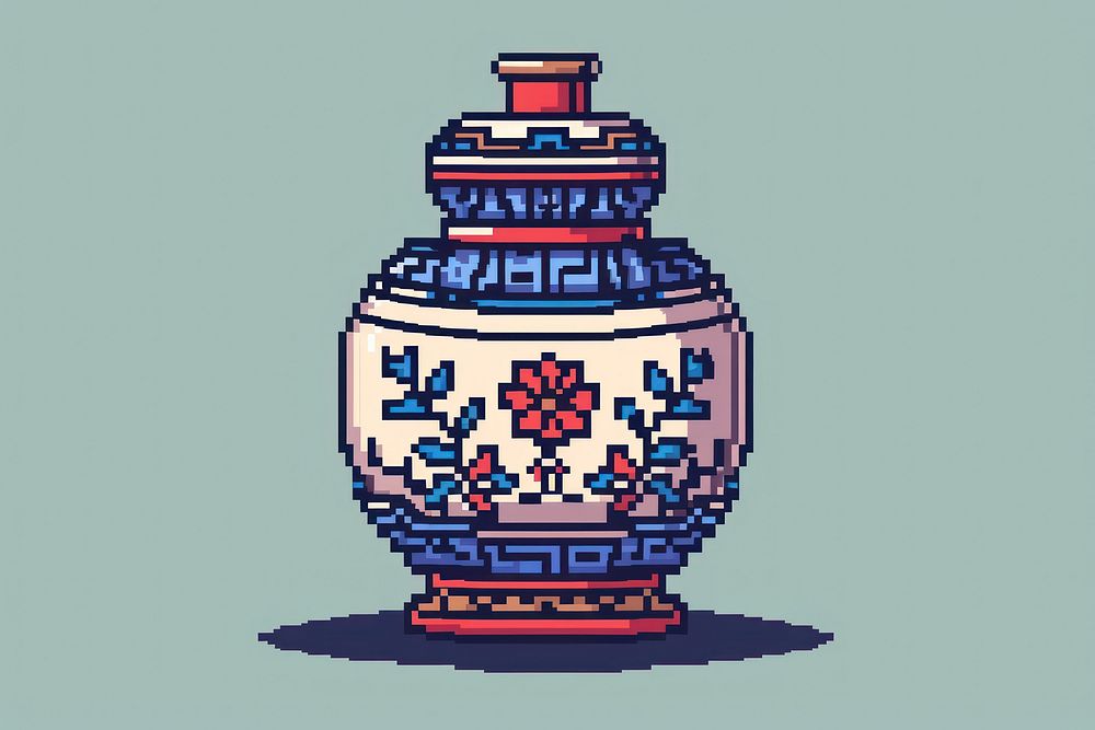 Chinese porcelain cut pixel art | Free Photo Illustration - rawpixel