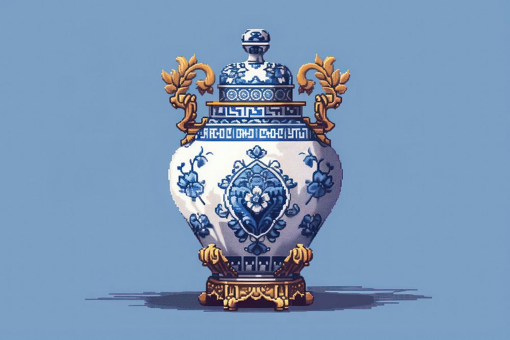 Chinese porcelain cut pixel art ceramic representation.