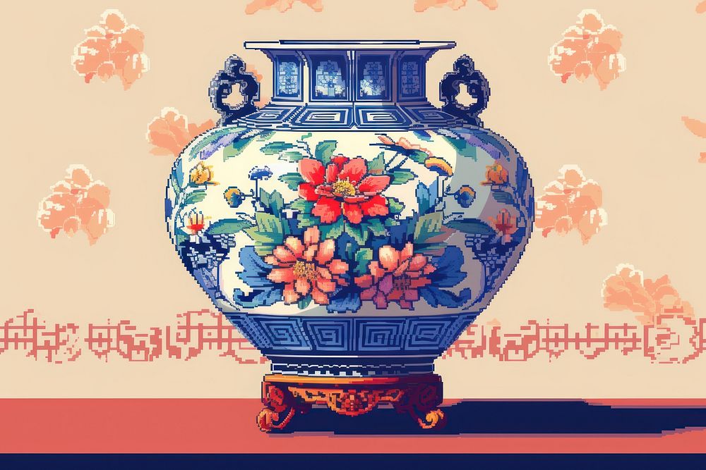 Chinese porcelain cut pixel art ceramic vase.