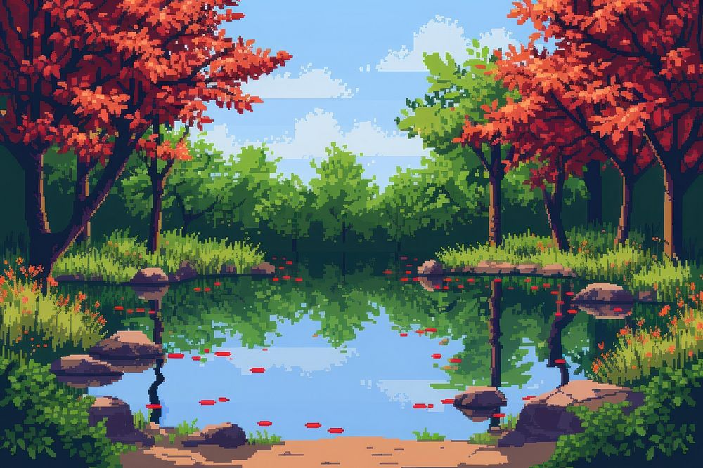 Pond cut pixel landscape outdoors nature.