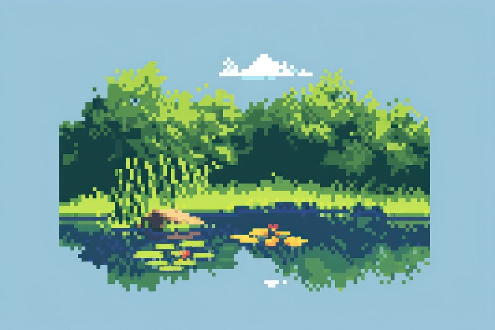 Pond cut pixel outdoors nature forest.