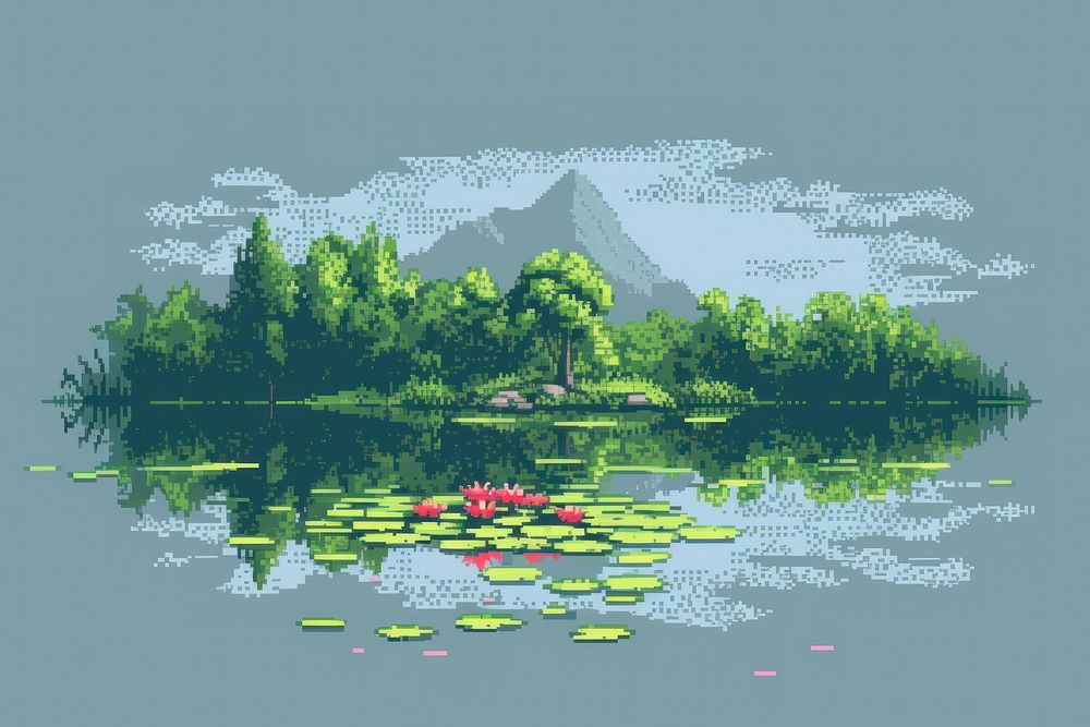 Pond cut pixel landscape outdoors nature.