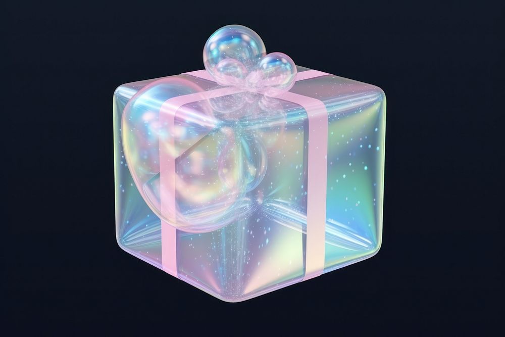 3d transparent gift box model bubble celebration futuristic.