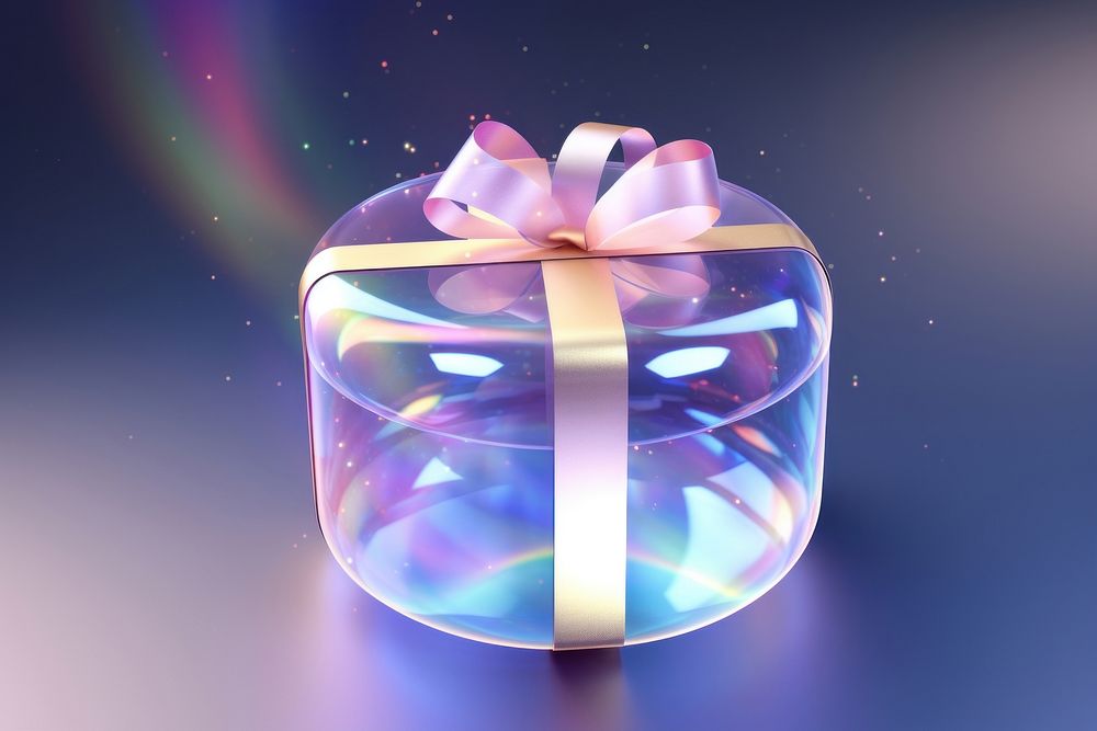 3d transparent gift box model purple illuminated celebration.