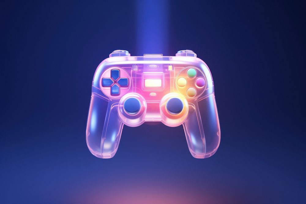 Translucent 3d render of game joystick light illuminated electronics.